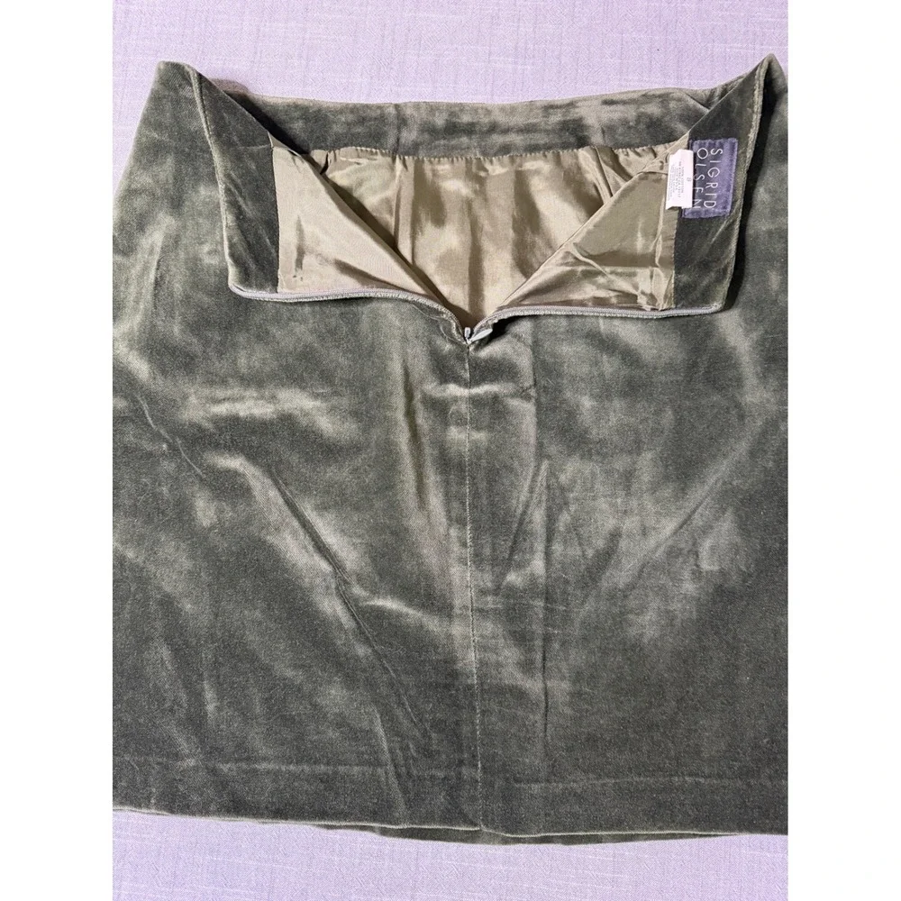Sigrid Olsen Vintage Olive Green Velvet Mini Skirt 100% Cotton Made USA Size 8‎